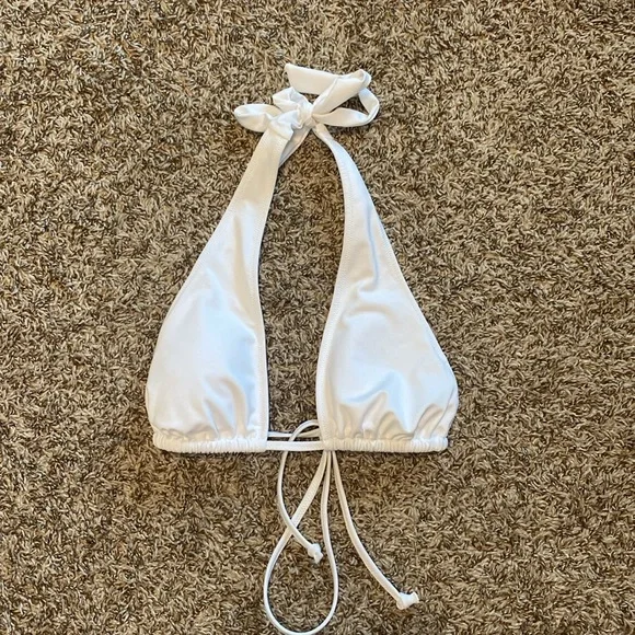 NWT PINK Lightly Lined Plunged White Halter Bikini Top L - Picture 2 of 10